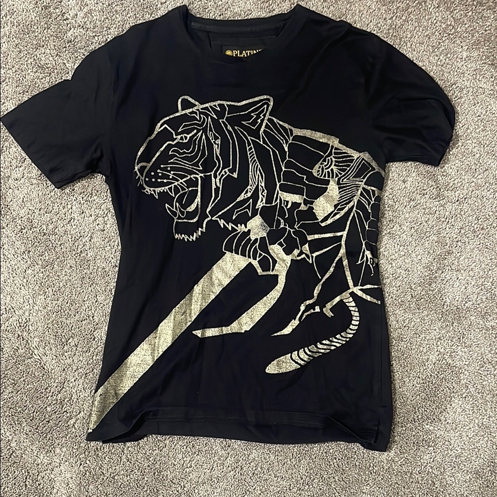 Plantini Black T-Shirt with Gold Tiger Design